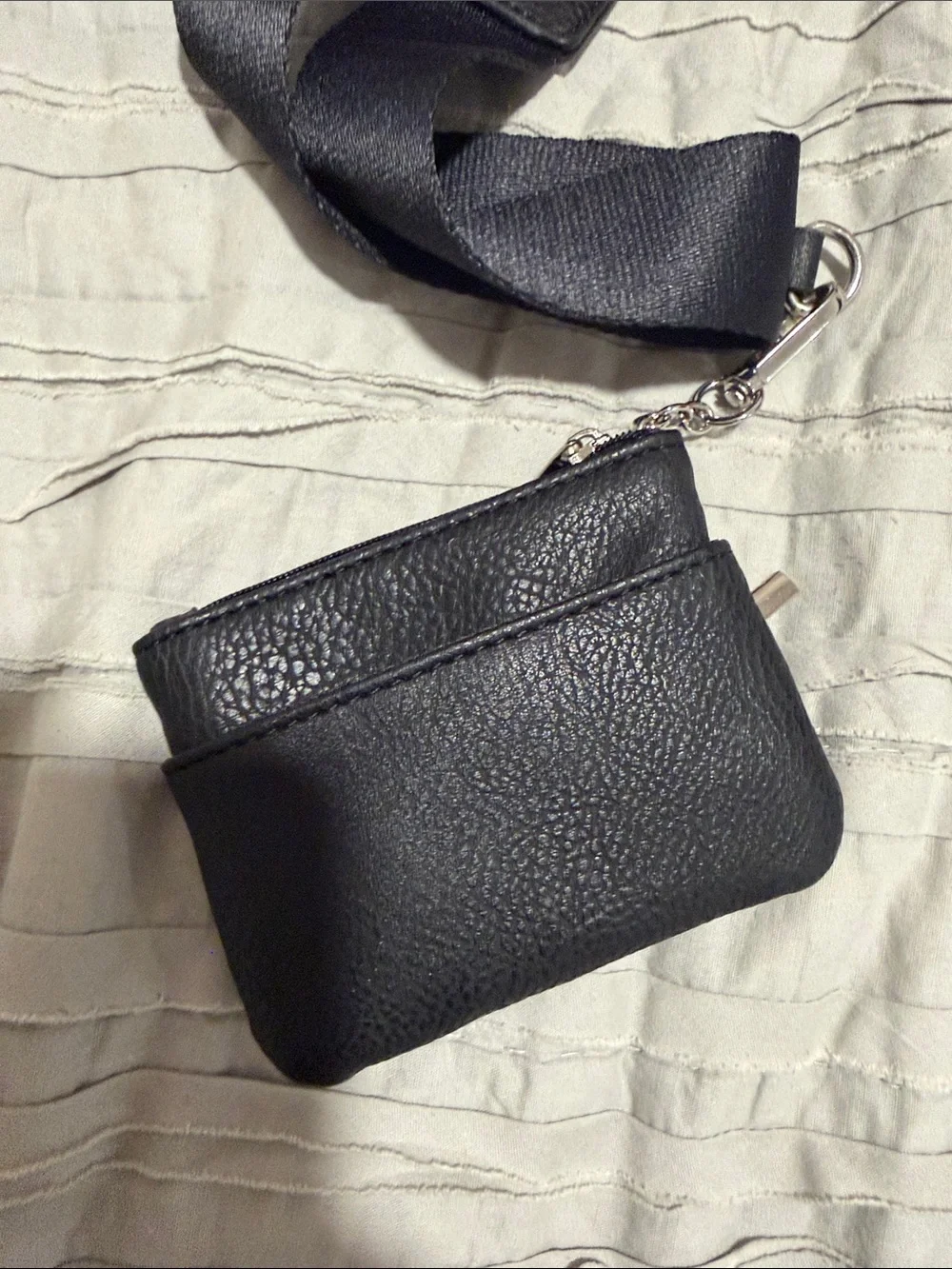 Save The Girls Black Leather Crossbody Card Pouch with Adjustable Strap